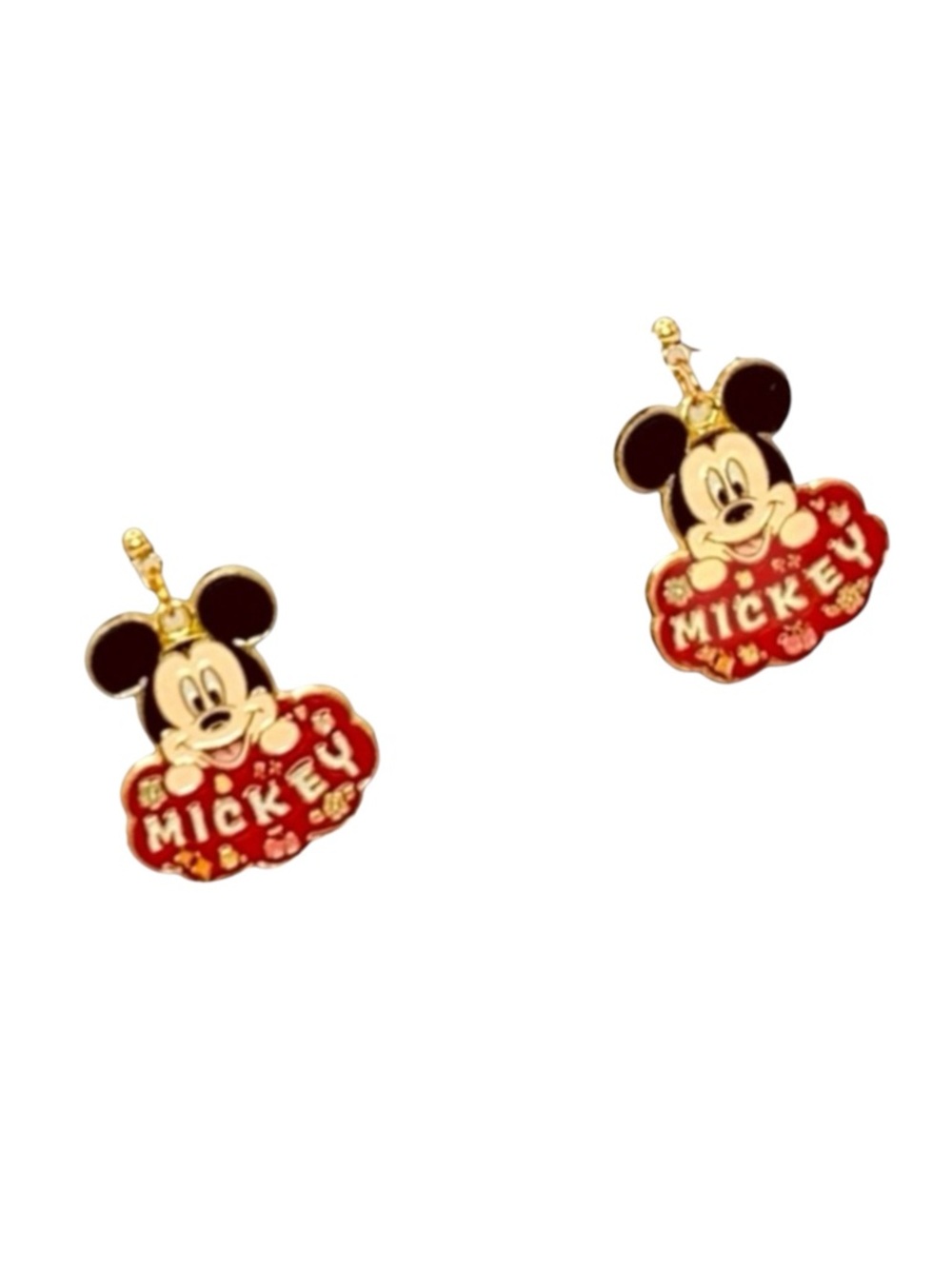 Mickey Mouse Gold and Red Stud Dangle Earrings - Picture 1 of 3